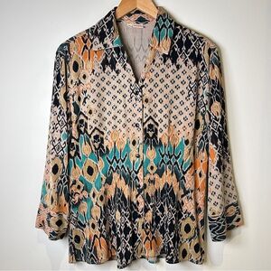 Tianello Vintage Art-to-Wear Beautiful Boho Tribal Dynasty Blouse Tencel Rayon S